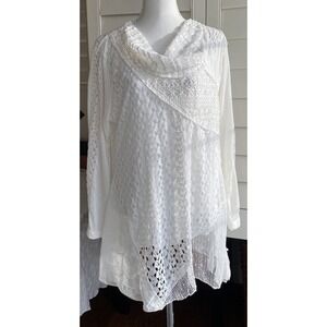 Simply Couture White Top Women 2XL Lace Crochet Fairy Cowl‎ Neck Tunic  Artsy